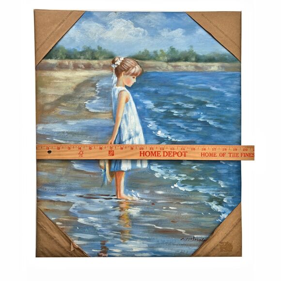 Original Artist Signed Oil Painting Canvas Coastal Sea Ocean Beach Summer 20x24 - Picture 6 of 6